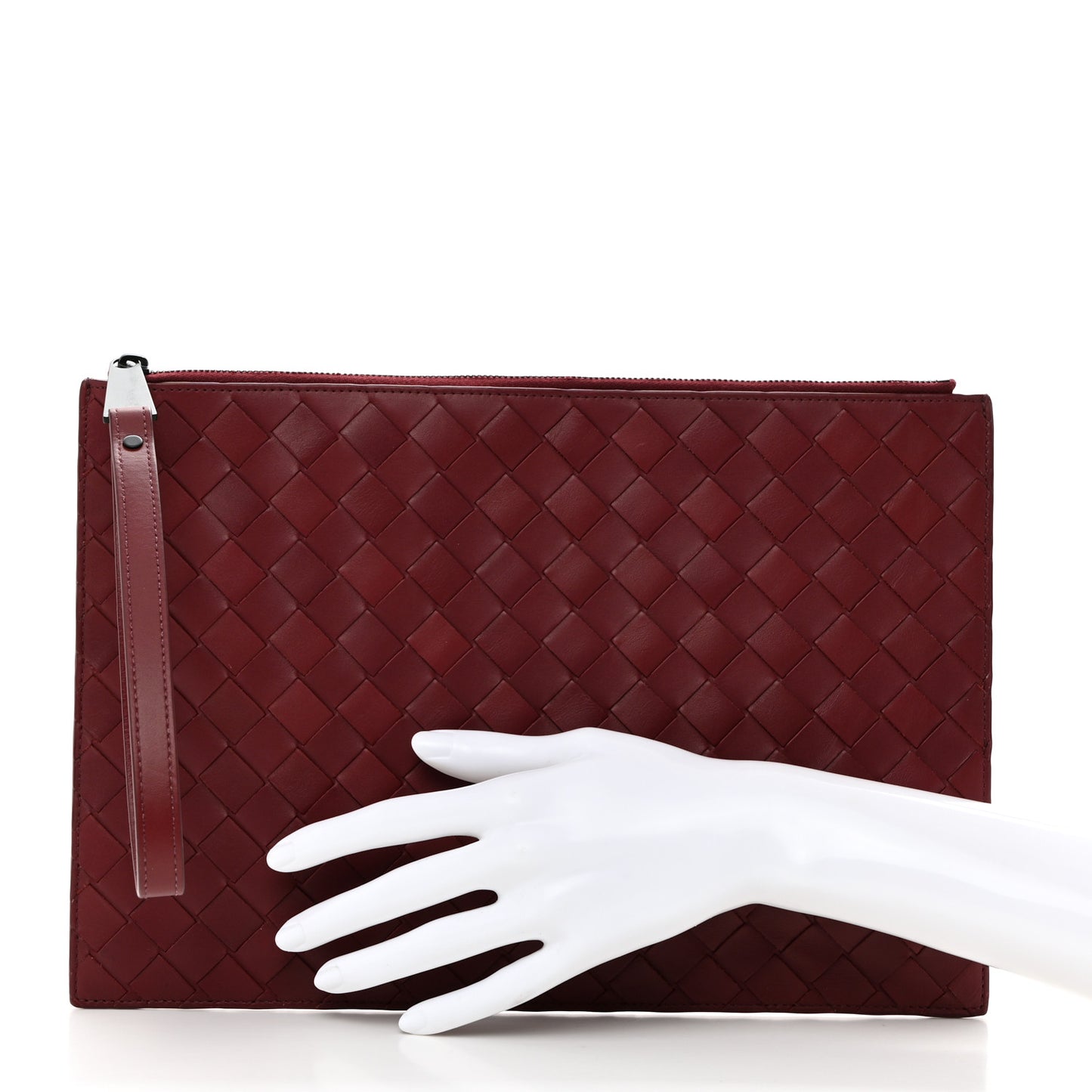 Nappa Intrecciato Wristlet Zip Pouch Bordeaux