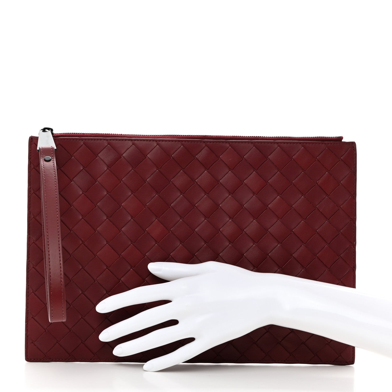 Bottega Veneta Nappa Intrecciato Wristlet Zip Pouch Bordeaux 2 of 8