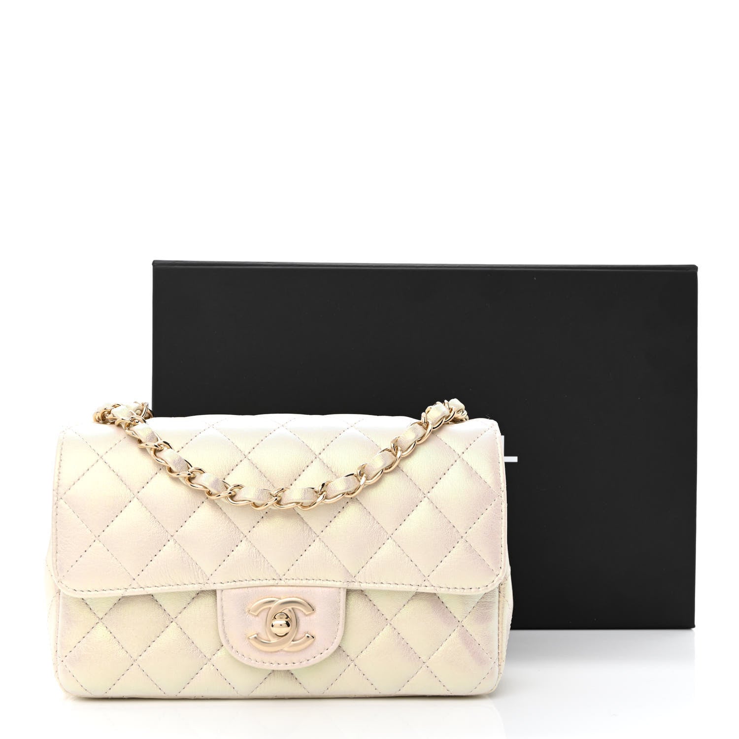 Chanel Iridescent Lambskin Quilted Mini Rectangular Flap Ivory 12 of 12