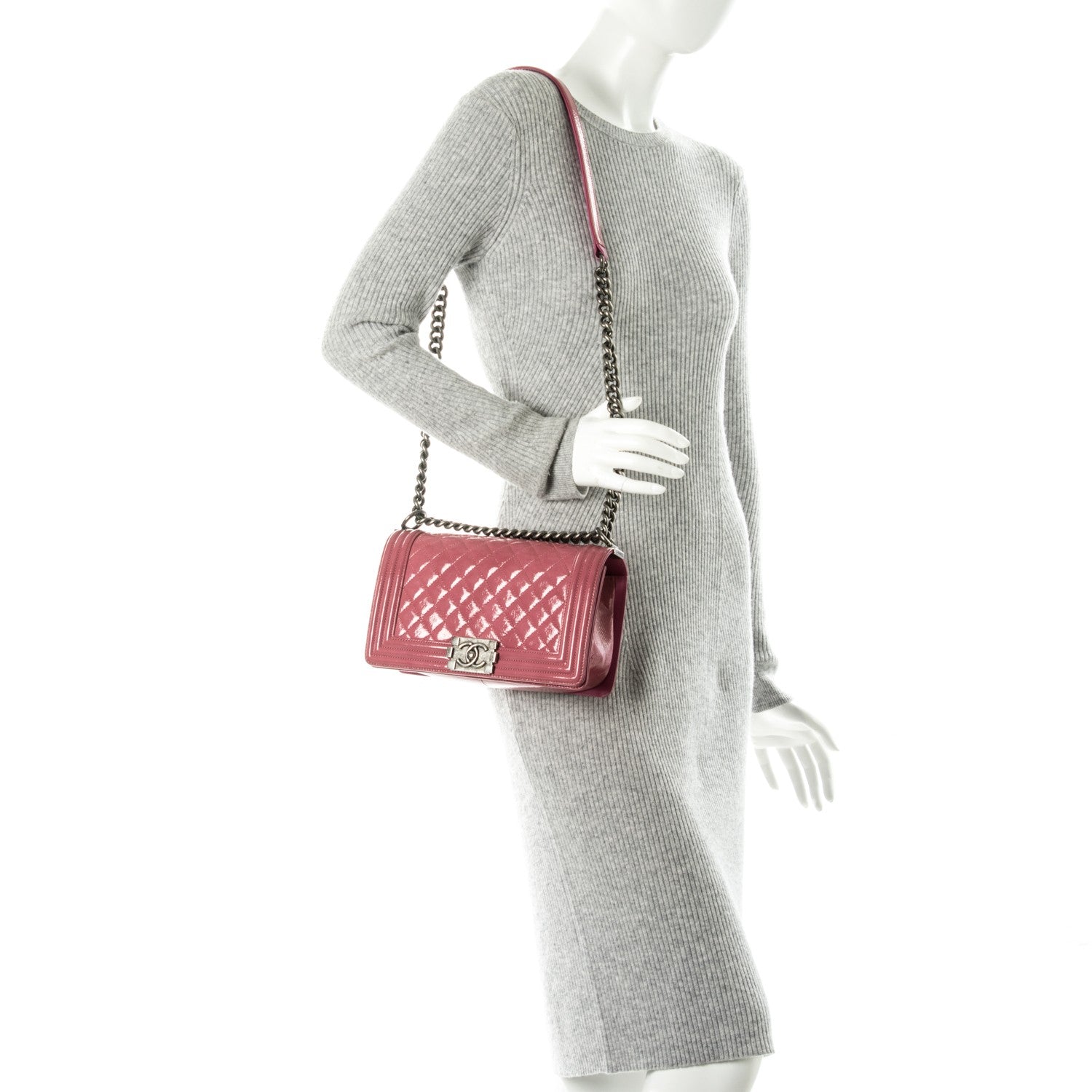 Chanel Distressed Patent Quilted Medium Boy Flap Pink 2 of 8