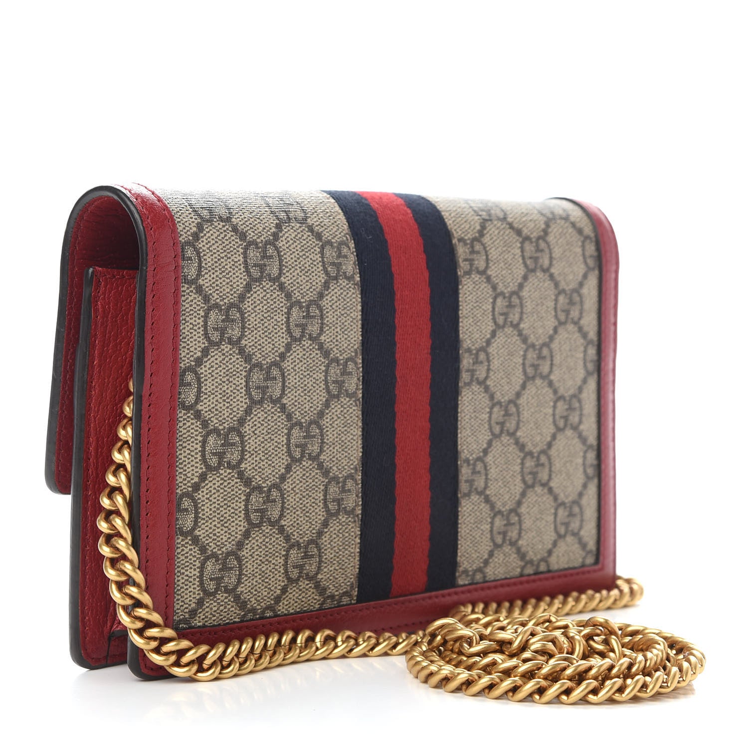 Gucci GG Supreme Monogram Web Queen Margaret Chain Wallet Red 3 of 10