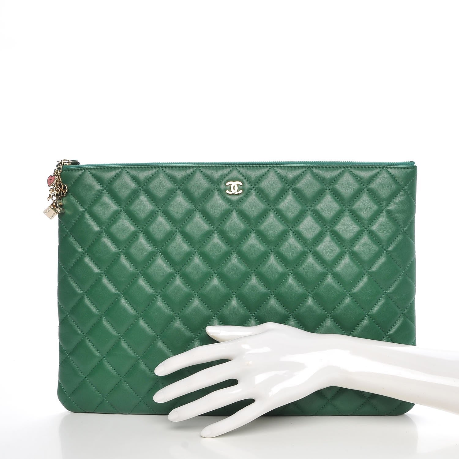 Chanel Lambskin Quilted Large Casino Beauty CC Cosmetic Case Green 2 of 7