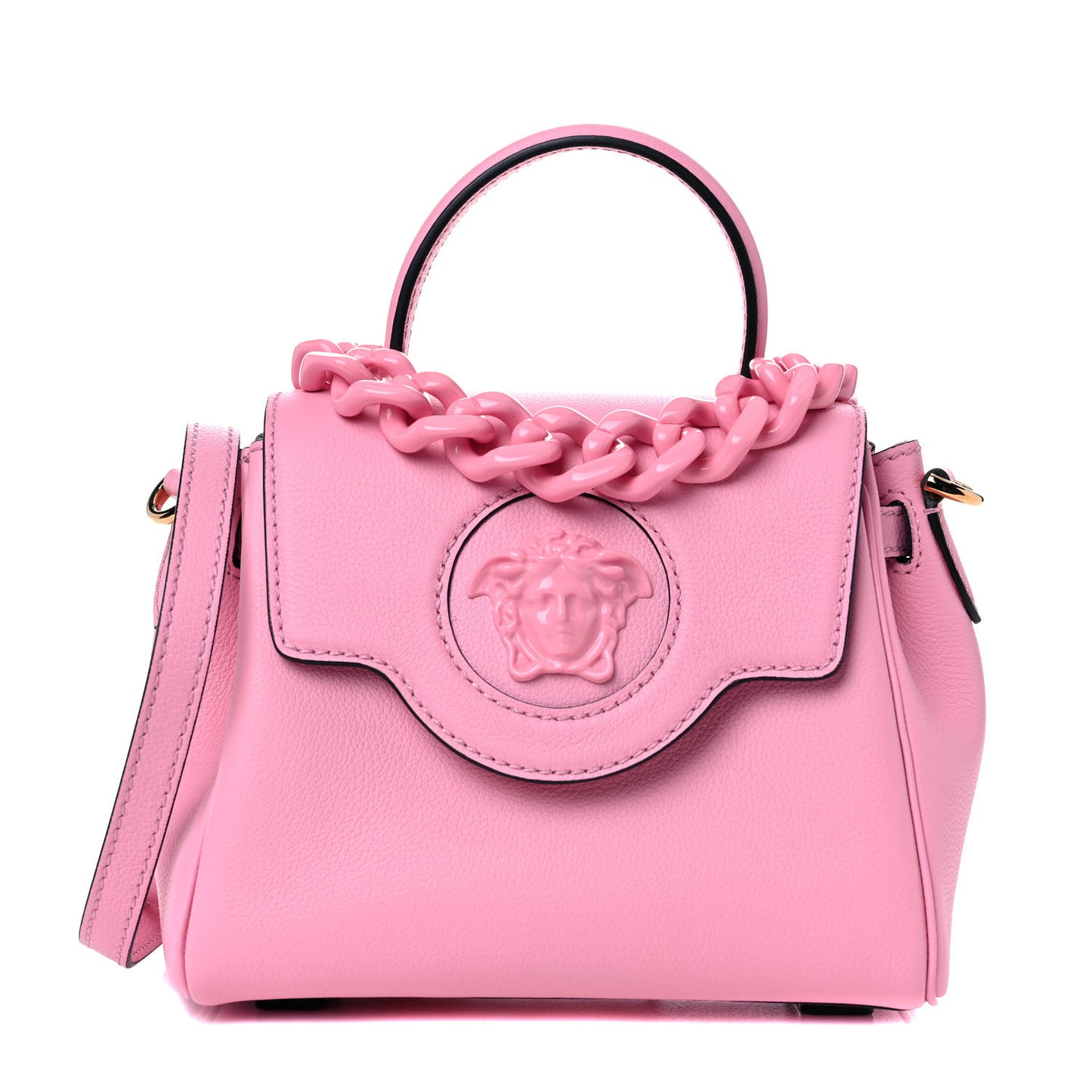 Grained Calfskin Medusa Small Top Handle Handbag Pink
