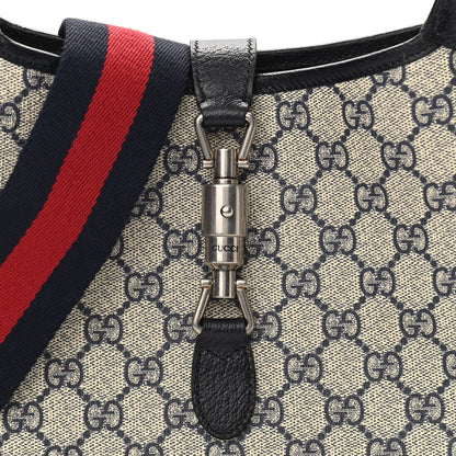 Gucci GG Supreme Monogram Textured Dollar Calfskin Web Small Jackie 1961 Hobo Beige Blue 7 of 10