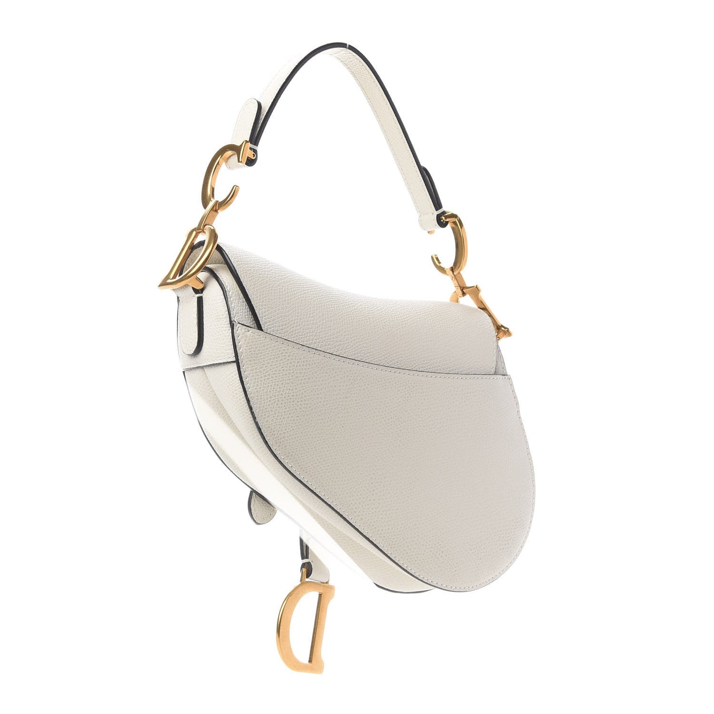 Grained Calfskin Mini Saddle Bag White
