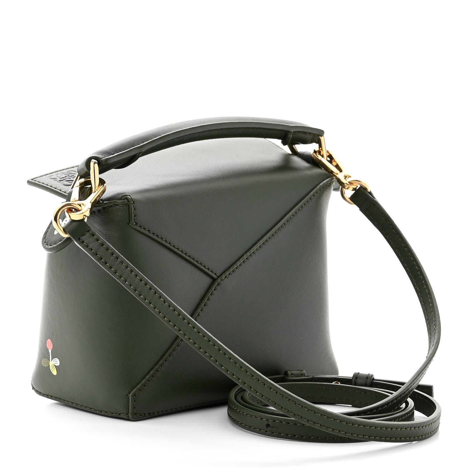Loewe X SUNA FUJITA Satin Calfskin Mini Pandas Puzzle Edge Bag Bottle Green 3 of 10