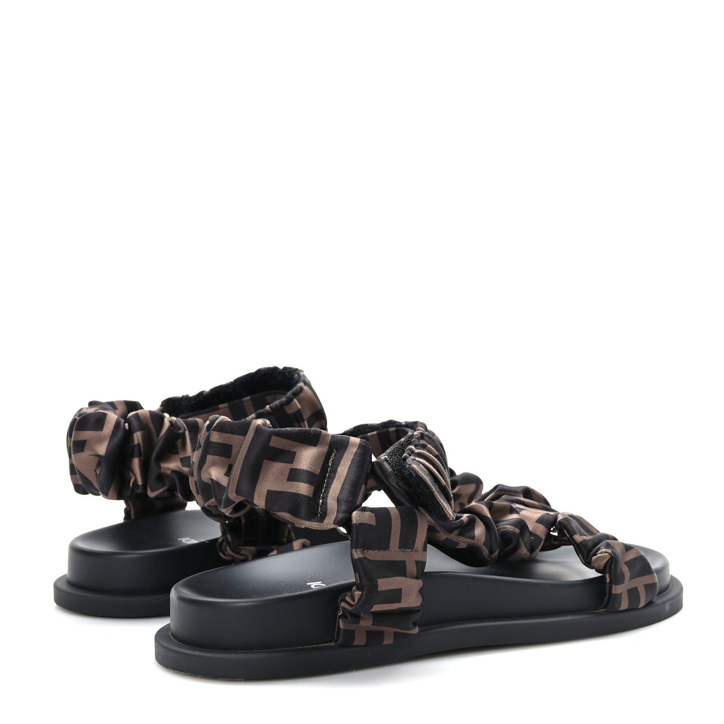 Satin FF Ruched Sandals 35.5 Tobacco Black
