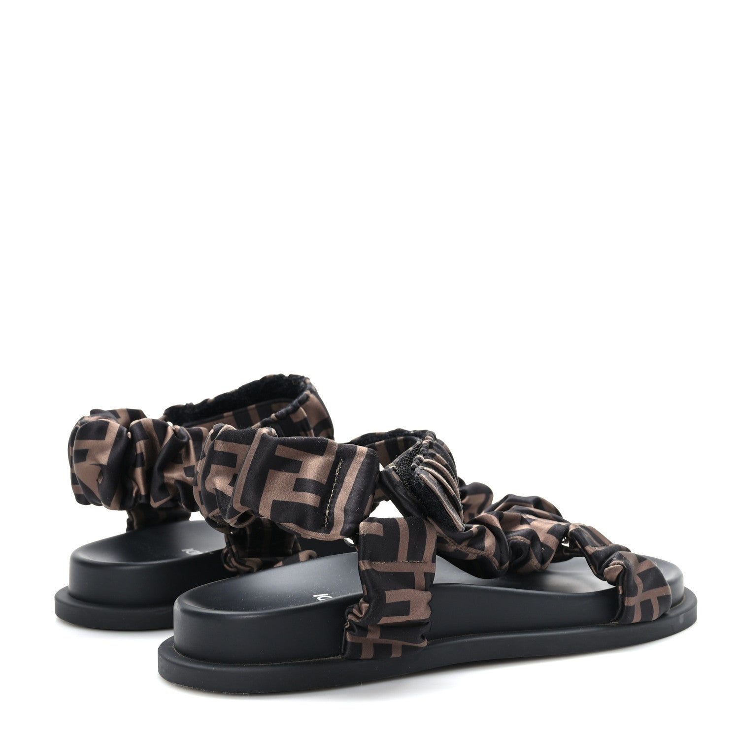Fendi Satin FF Ruched Sandals 35.5 Tobacco Black 4 of 7