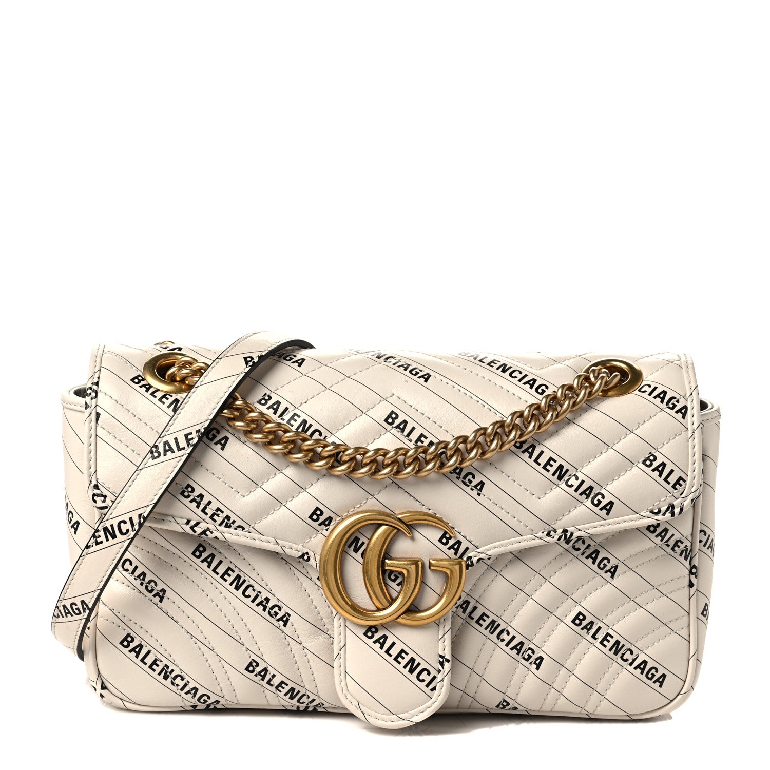 Gucci X BALENCIAGA Calfskin Matelasse Logo Print Small GG Marmont Shoulder Bag White 1 of 11
