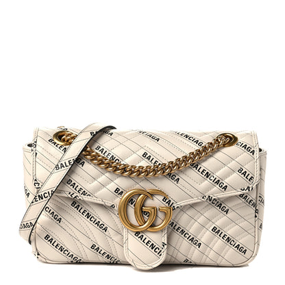 Gucci X BALENCIAGA Calfskin Matelasse Logo Print Small GG Marmont Shoulder Bag White 1 of 11