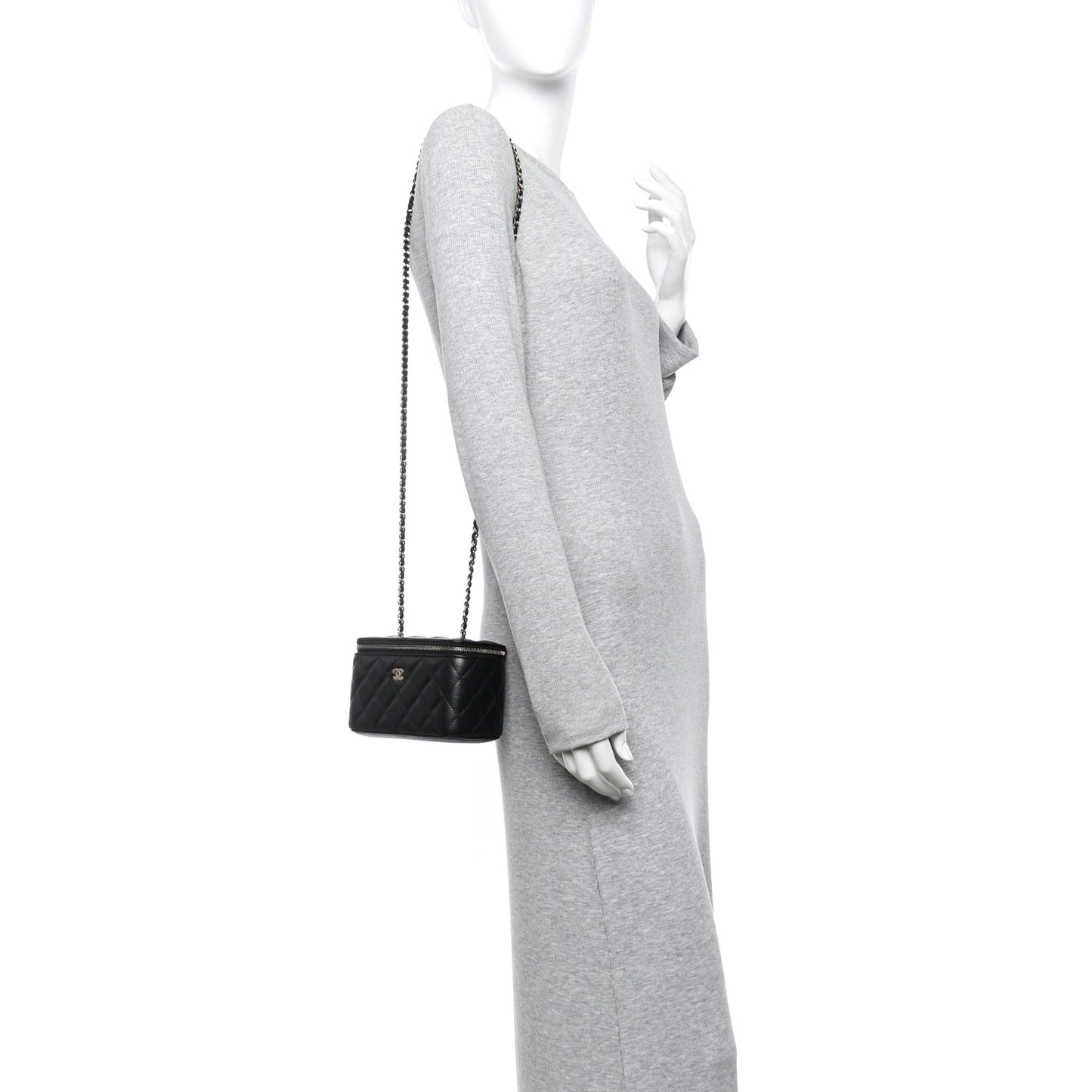 Caviar Quilted Small Vanity Case With Chain Black