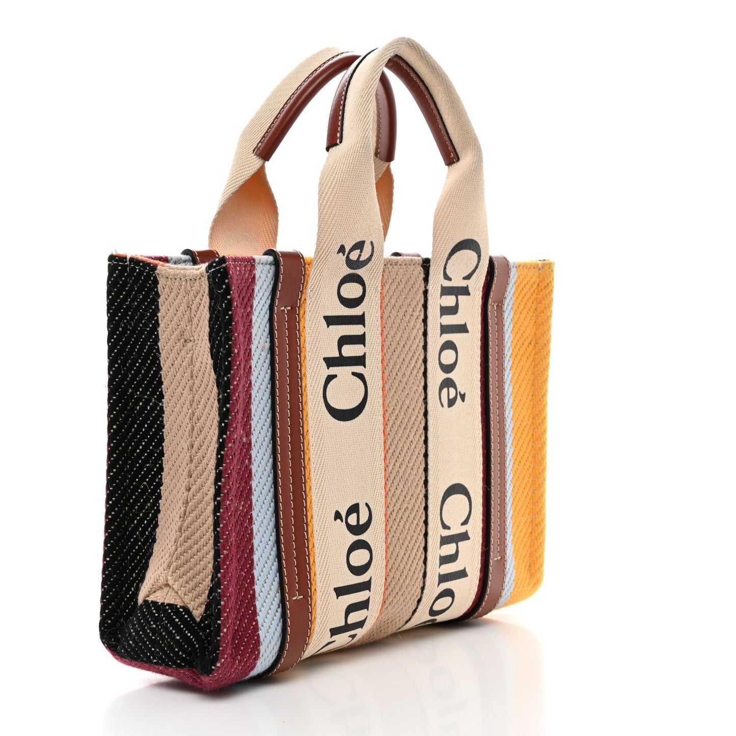 Cotton Calfskin Small Woody Striped Ribbon Tote Multicolor