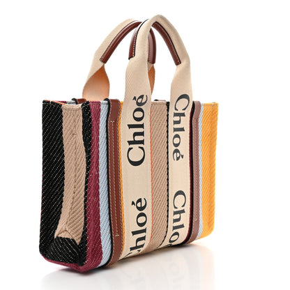 Chloe Cotton Calfskin Small Woody Striped Ribbon Tote Multicolor 3 of 10