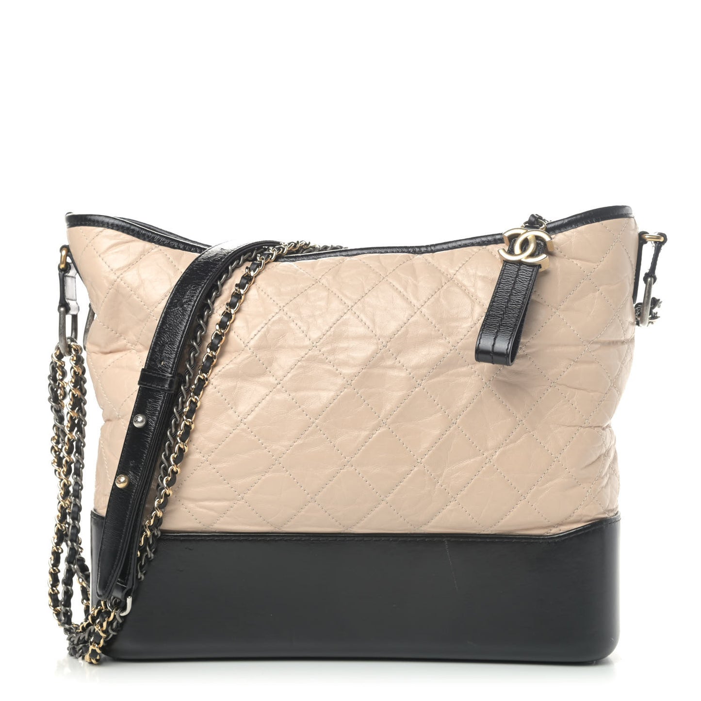 Aged Calfskin Quilted Large Gabrielle Hobo Beige Black