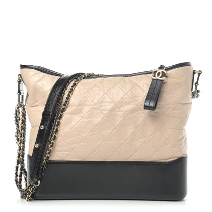 Chanel Aged Calfskin Quilted Large Gabrielle Hobo Beige Black 1 of 5