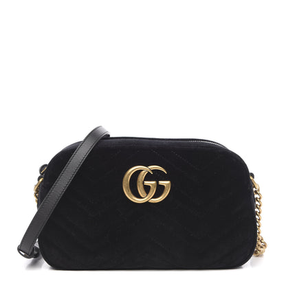 Gucci Velvet Matelasse Small GG Marmont Chain Shoulder Bag Black 1 of 10