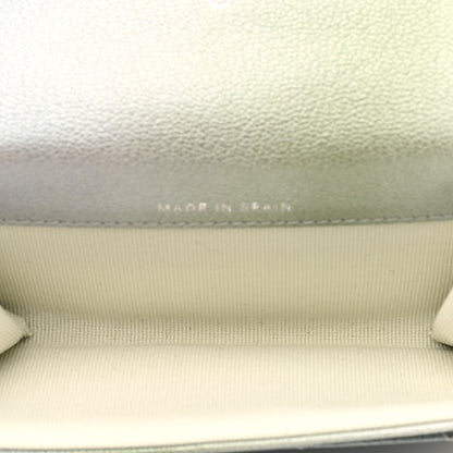 Chanel Metallic Goatskin Quilted Ombre Flap Card Holder Wallet Grey Green 4 of 8