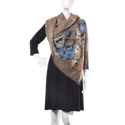Gucci Wool Jacquard GG Monogram Big Panshie Fringe Shawl Sapphire Beige 2 of 6