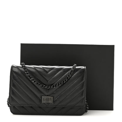 Chanel Aged Calfskin Chevron Quilted Reissue Wallet On Chain WOC So Black 14 of 14
