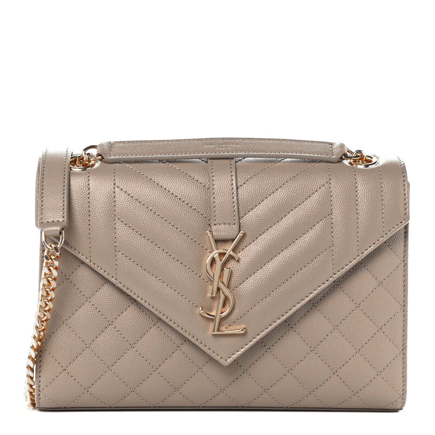 Saint Laurent Grain De Poudre Textured Mixed Matelasse Medium Triquilt Monogram Satchel Dark Beige 1 of 12