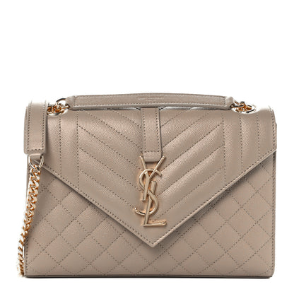 Saint Laurent Grain De Poudre Textured Mixed Matelasse Medium Triquilt Monogram Satchel Dark Beige 1 of 12