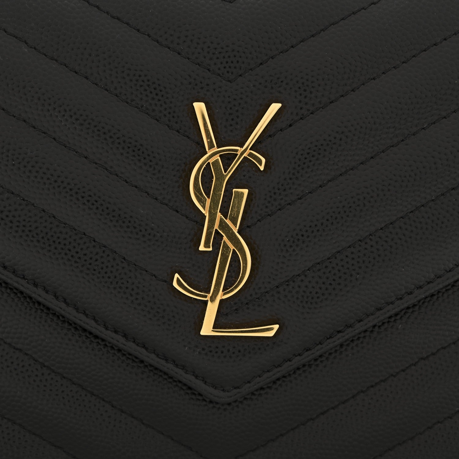 Saint Laurent Grain De Poudre Matelasse Chevron Monogram Envelope Chain Wallet Black 11 of 12