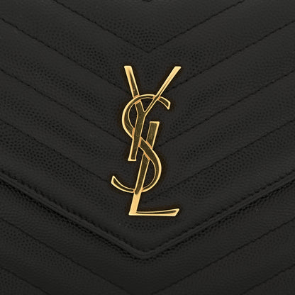 Saint Laurent Grain De Poudre Matelasse Chevron Monogram Envelope Chain Wallet Black 11 of 12