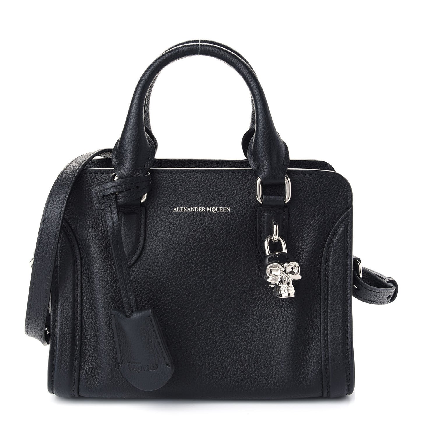 Pebbled Calfskin Mini Padlock Tote Black