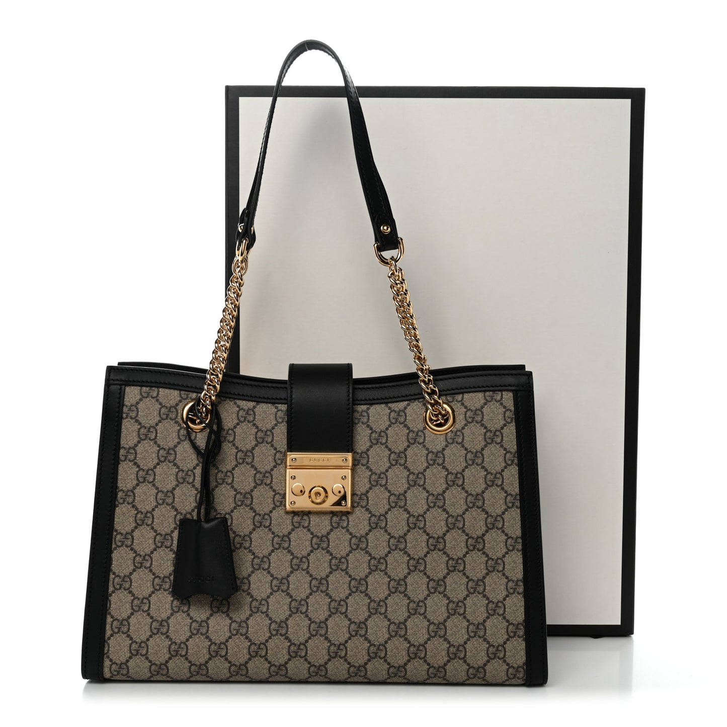 GG Supreme Monogram Medium Padlock Tote Black