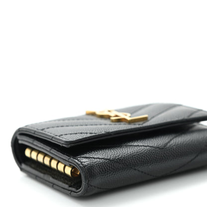 Saint Laurent Grain De Poudre Matelasse Cassandre Monogram Slim Key Case Black 8 of 9