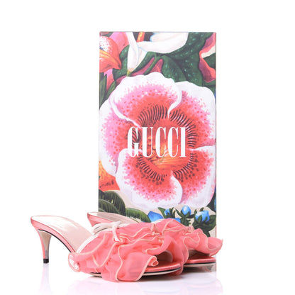 Gucci Tulle Ruffle Low Heel Slide Sandals 35.5 Peach White 13 of 13