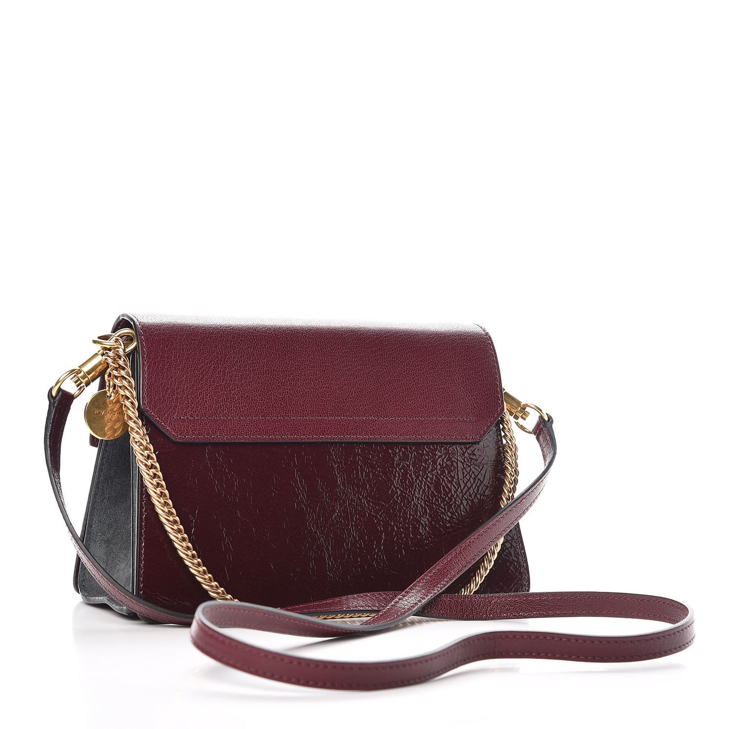 Crinkled Patent Deerskin Suede Small GV3 Shoulder Bag Aubergine Graphite