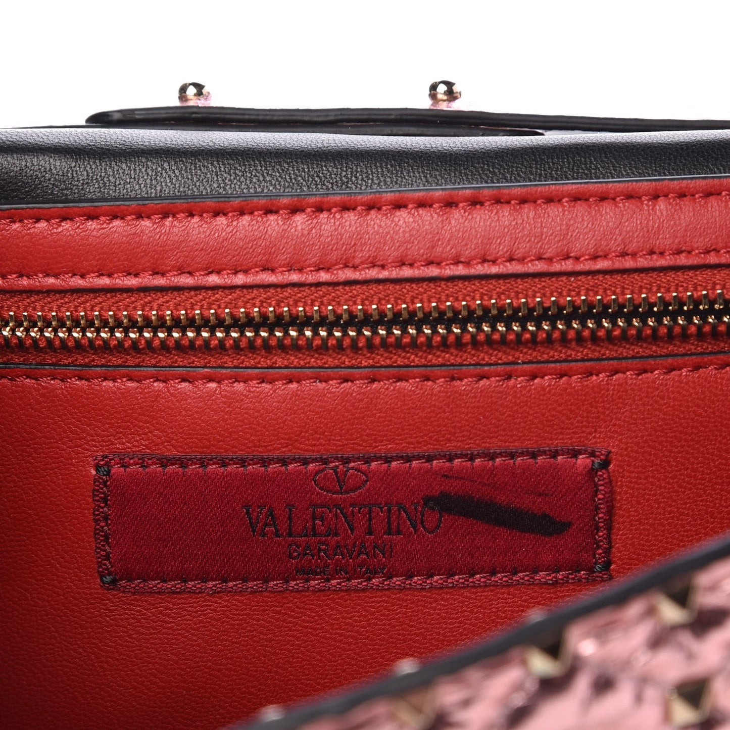 Metallic Wrinkled Lambskin Rockstud Spike Wallet on Chain Lipstick