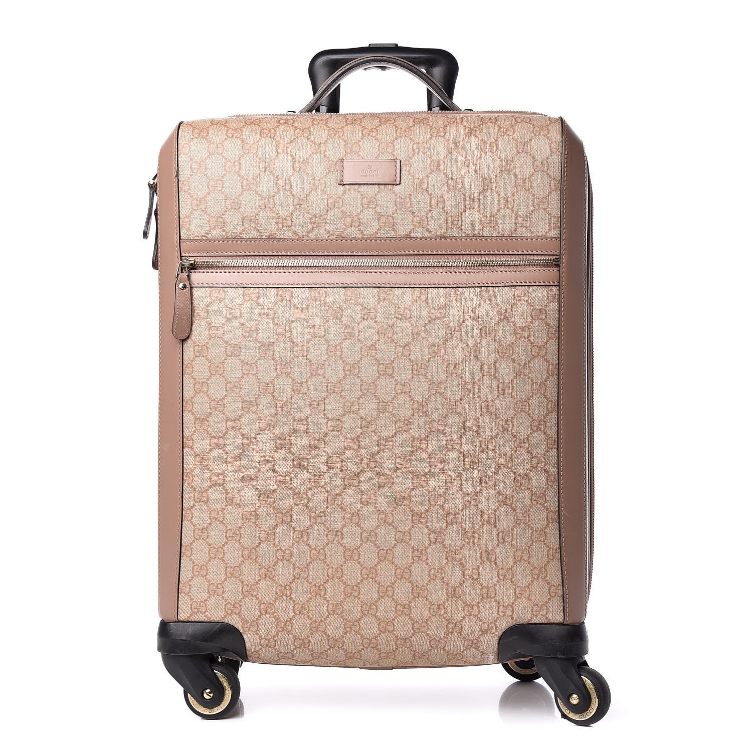 Gucci GG Supreme Monogram Selleria Calfskin Four Wheel Carry On Suitcase Winter Rose 1 of 23