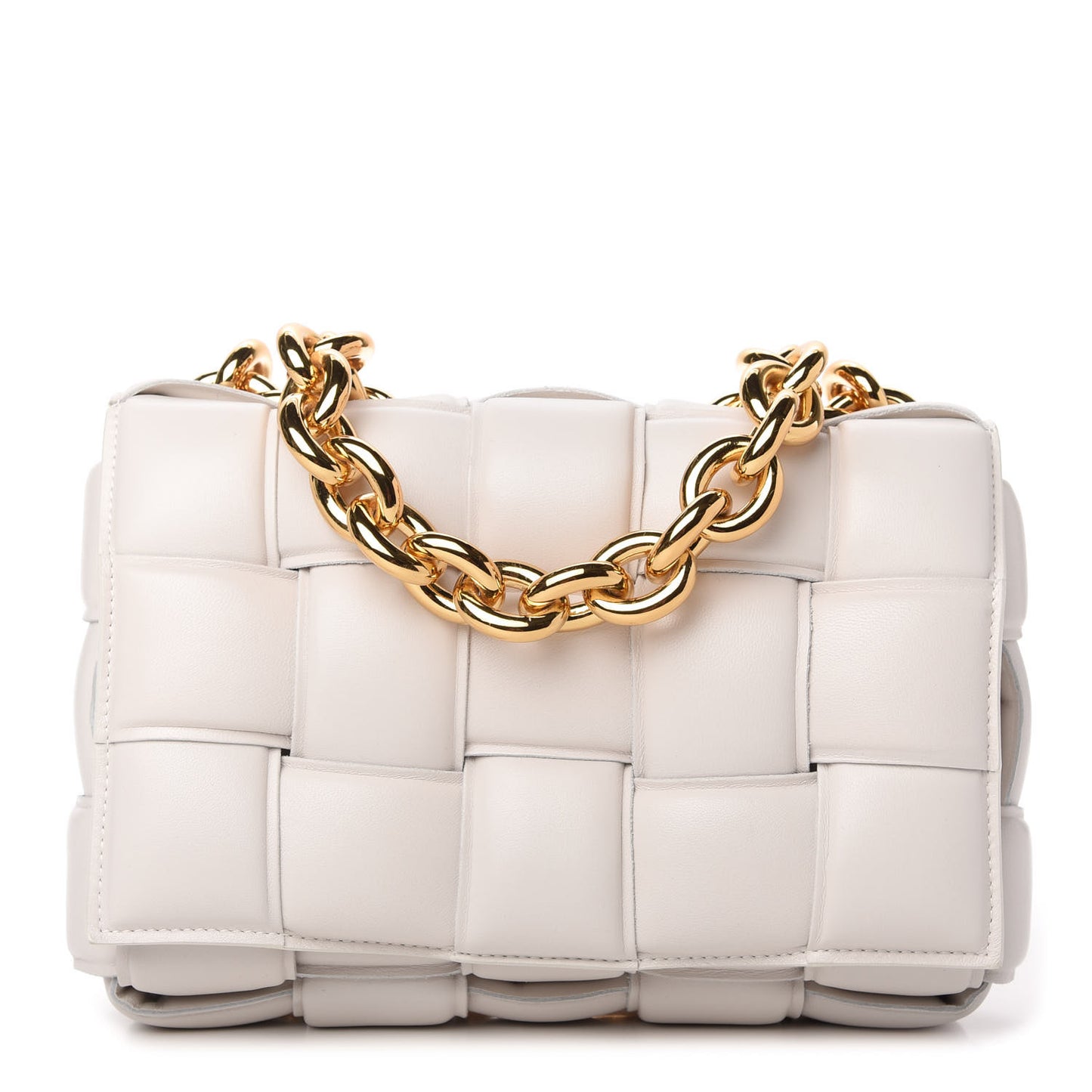 Lambskin Maxi Intreccio Padded Chain Cassette Crossbody Bag White
