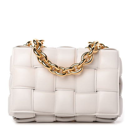 Bottega Veneta Lambskin Maxi Intreccio Padded Chain Cassette Crossbody Bag White 1 of 9