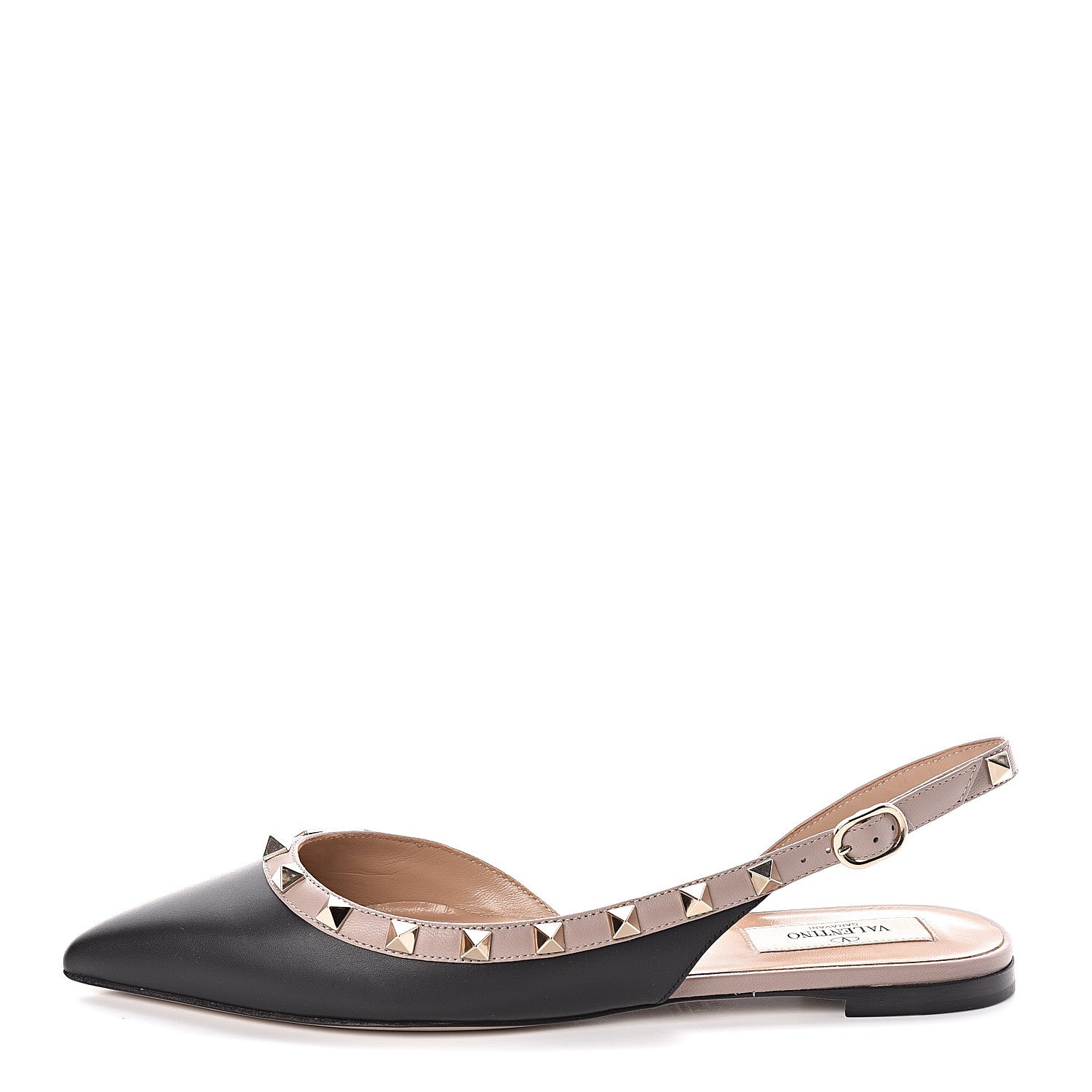 Valentino Garavani Nappa Rockstud Slingback Flats 37 Black Poudre 1 of 8
