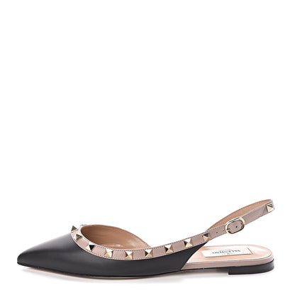 Valentino Garavani Nappa Rockstud Slingback Flats 37 Black Poudre 1 of 8