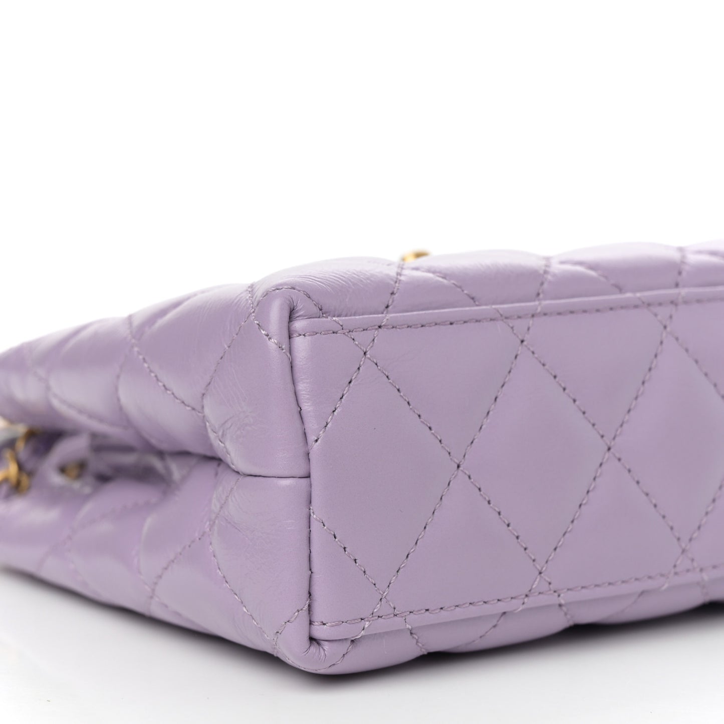 Shiny Aged Calfskin Quilted Nano Kelly Shopper Lilac