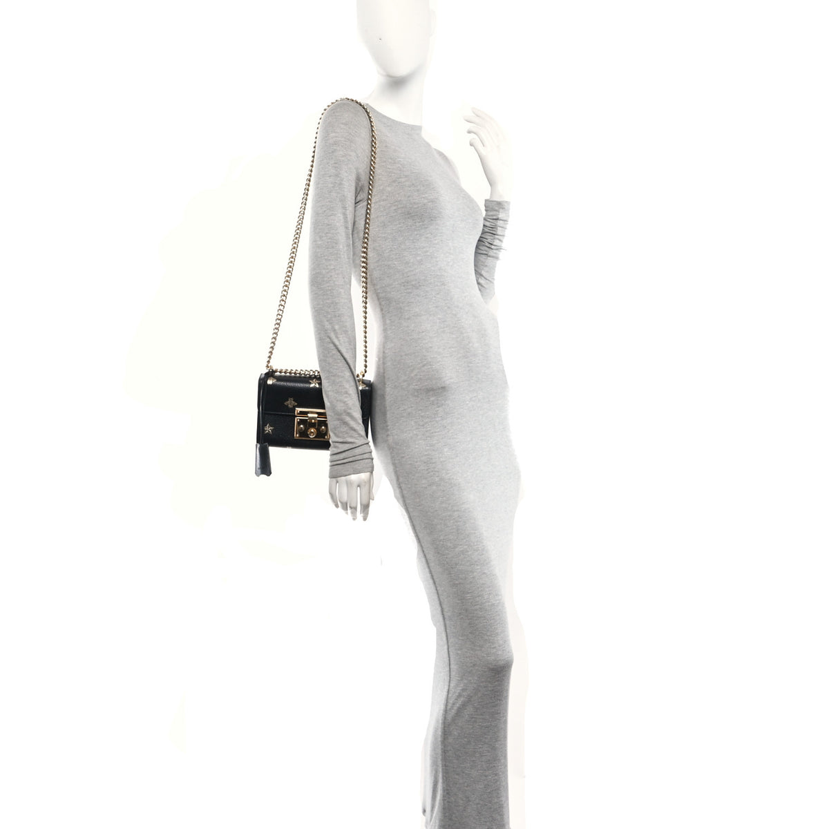 Grained Calfskin Bee Star Small Padlock Shoulder Bag Black