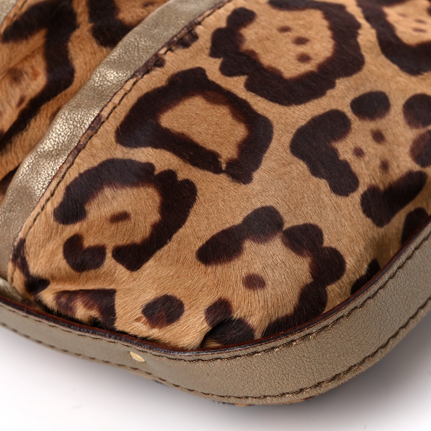 Calf Hair Leopard Print Shoulder Bag Gold