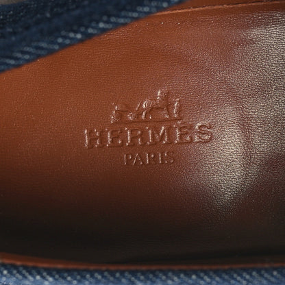 Hermes Denim Canvas Calfskin Womens Destin Loafer 36 Bleu Brut Gold 8 of 9
