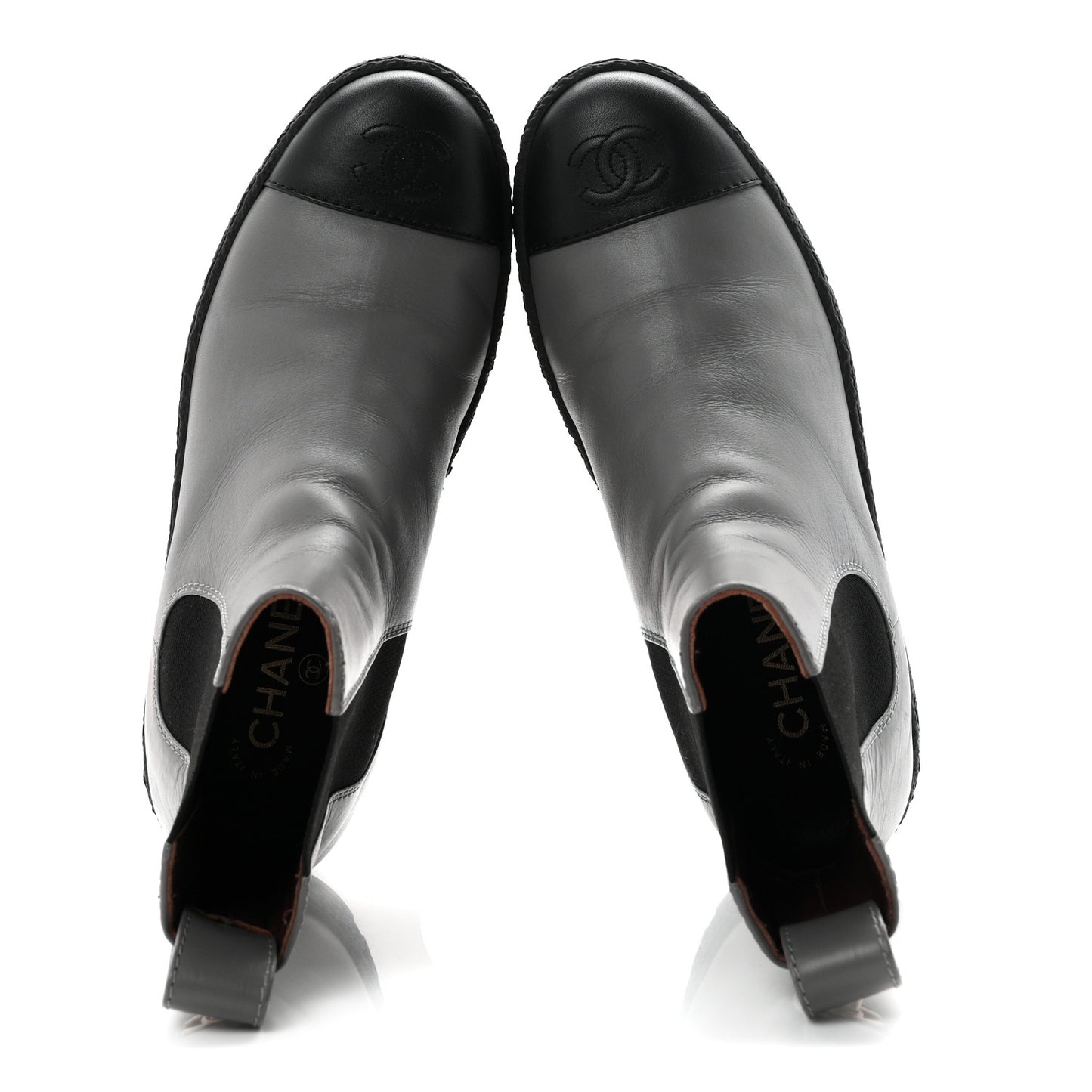 Calfskin Cap Toe CC Ankle Boots 38.5 Grey Black