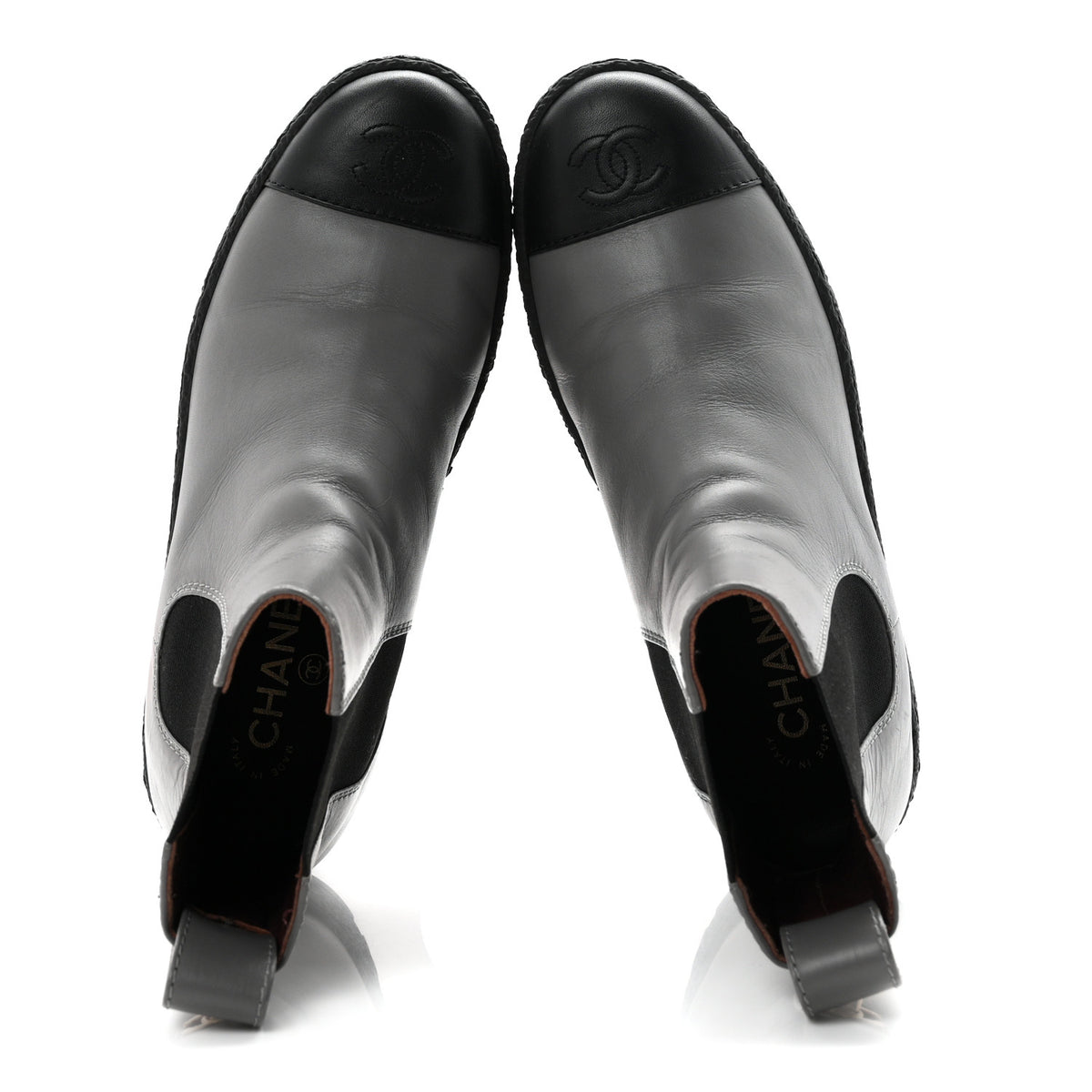 Chanel Calfskin Cap Toe CC Ankle Boots 38.5 Grey Black 2 of 11