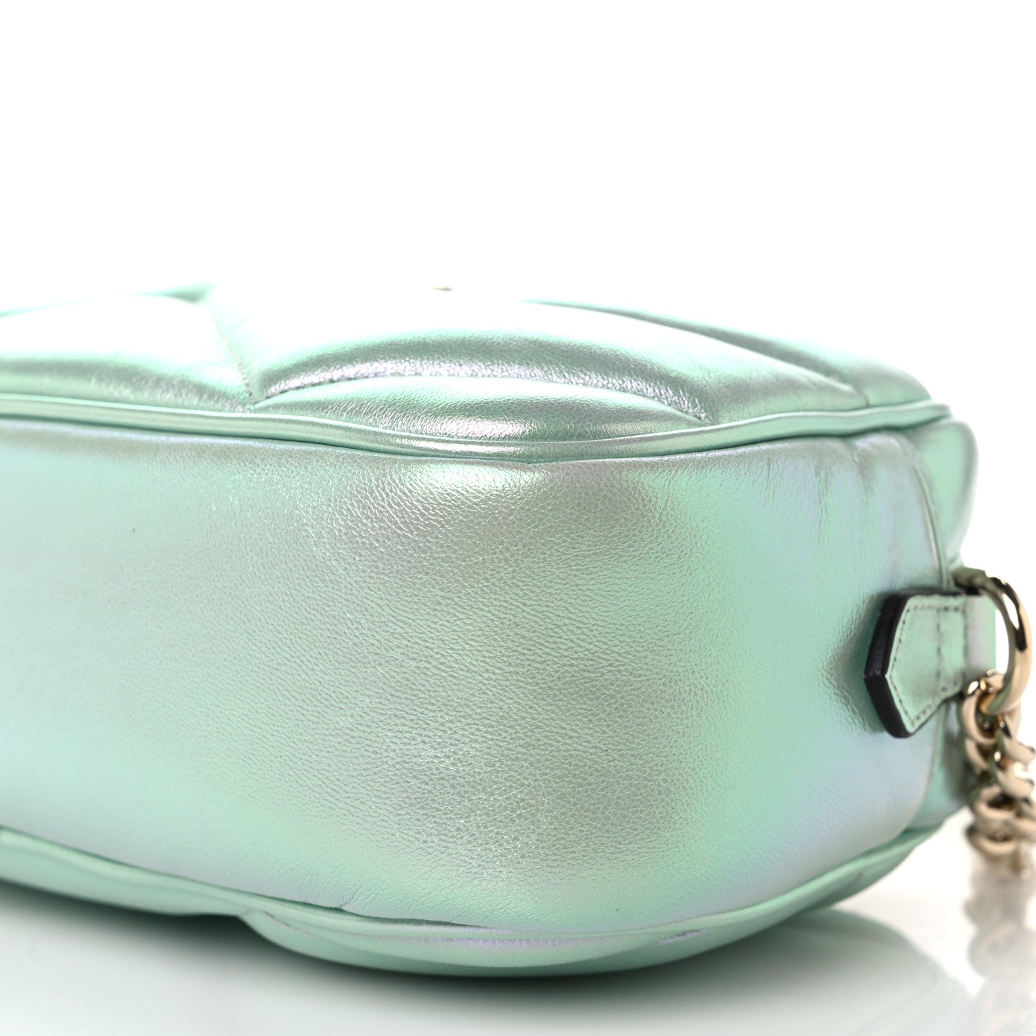 Gucci Iridescent Nappa Chevron Matelasse Small GG Marmont Chain Shoulder Bag Iridescent Salvy Green 11 of 12