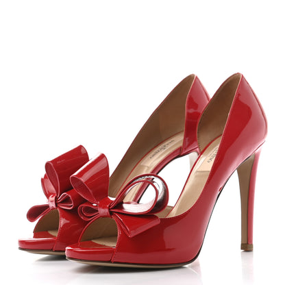 Valentino Garavani Patent Couture Bow Peep Toe d'Orsay 15/110mm Pumps 36.5 Rosso Valentino 3 of 9