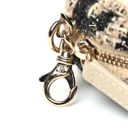 Chanel Wool Tweed Quilted Round Clip On Coin Purse Beige Black 6 of 6