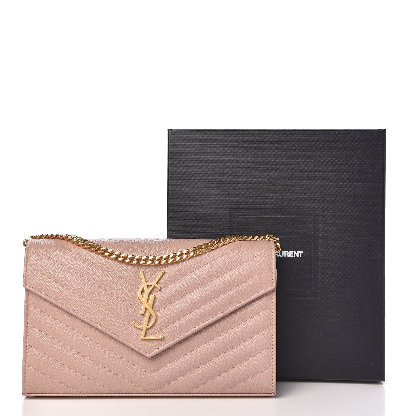 Grain De Poudre Matelasse Chevron Monogram Chain Wallet Pale Pink