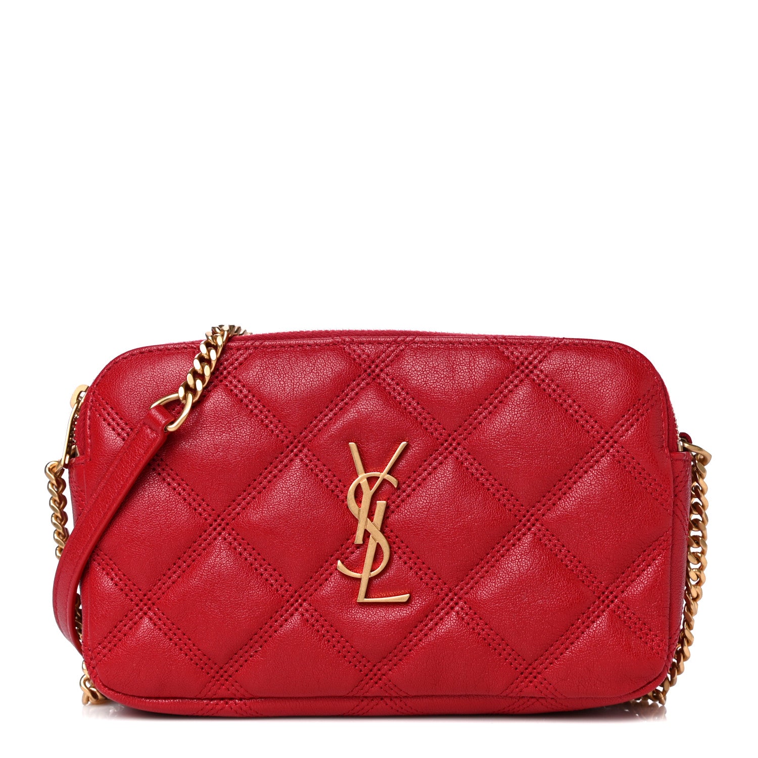 Saint Laurent Grained Lambskin Quilted Mini Becky Double Zip Bag Rouge Eros 2 of 7
