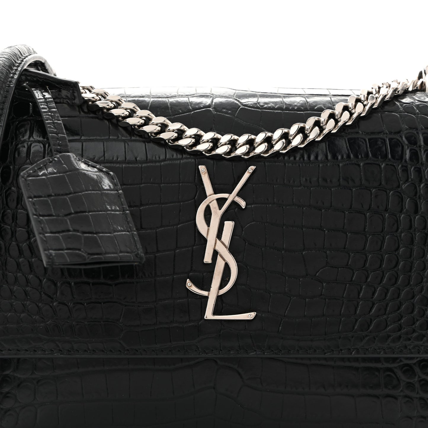 Calfskin Crocodile Embossed Medium Monogram Sunset Black